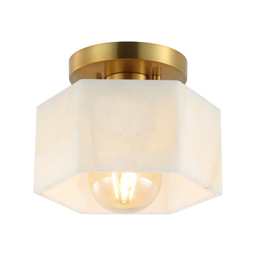 Tessa 8" 1-Light Modern Contemporary Alabaster/Iron Hexagonal LED Semi Flush Mount - JONATHAN Y